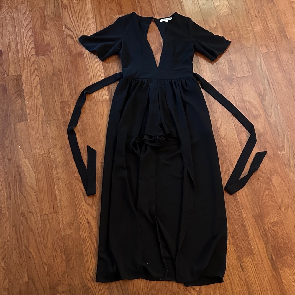 Lola Grace Chic Black High Low Jumpsuit with Tie Back size medium